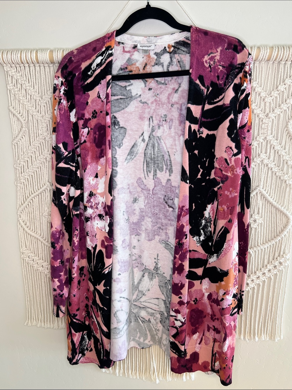 Avenue Open-Front Floral Cardigan in Pink, Purple & Black - Picture 1 of 4